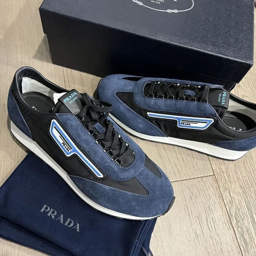 Prada Retro Trainer Sneaker Oltremare Nero Suede Leather Mens UK 9 / US 10 NEW